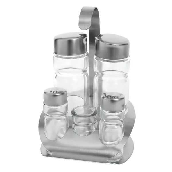 Set erëzash prej qelqi 5/1 për kripë, piper, uthull, vaj ulliri BR1004